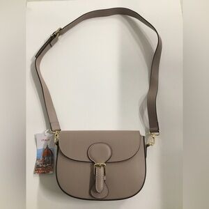 Taupe Crossbody Saddle Bag with Gold Hardware
